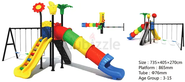 Colorful Outdoor Playground Slide and Swing Set