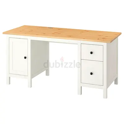 Stylish White Study Table with Natural Wood Top