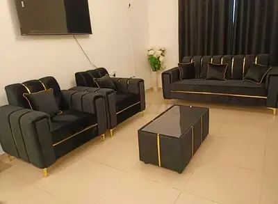 Elegant Dark Grey Sofa Set with Coffee Table