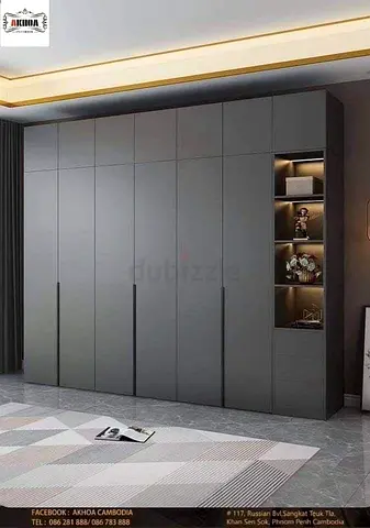Modern Grey Wardrobe with Open Display Shelves