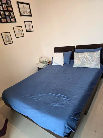 Queen Size Bed with Blue Bedding Set