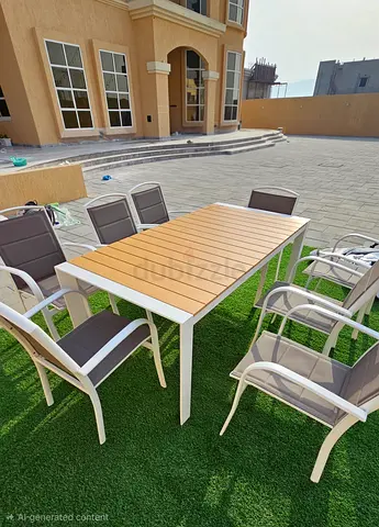 Stylish Modern White outdoor Table, Atuminum ,6+ pers.,extra 2 chairs,high finishing, WPC  Table top