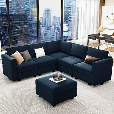 ​Modern Navy Blue Velvet Modular Sectional Sofa