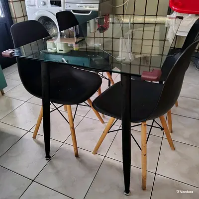 Modern Glass Dining Table with Stylish Chairs