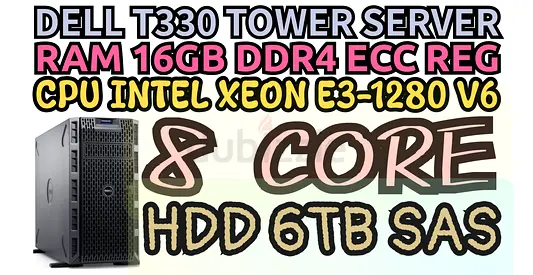 DELL POWER EDGE T330 TOWER SERVER 8 CORE RAM 16GB DDR4 ECC INTEL XEON E3-1280 V6 HARD DRIVE 6TB SAS