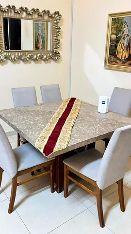 Marble Dining Table with Chairs || Marble Buffet