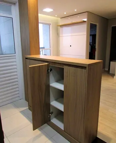 Custom Built Melamine Kitchen Island with Clean Minimal Lines with cabinets