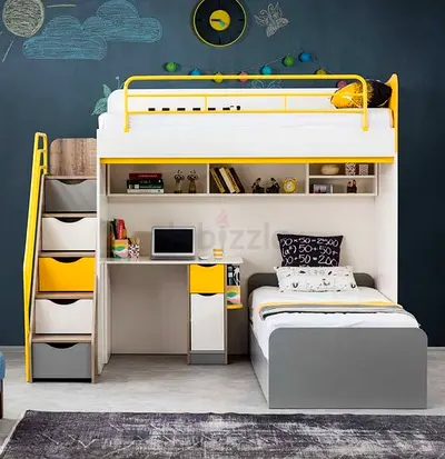 Kids Loft Bed with Storage and Desk