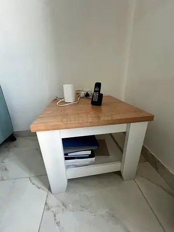 Modern White and Wood Side Table