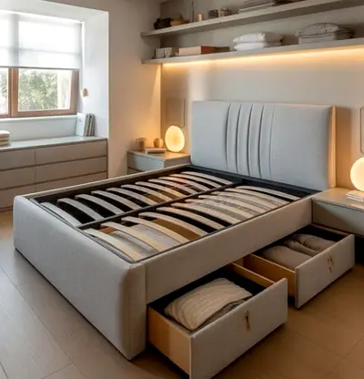 Elegant beautiful 160*200 Queen size Bed with side drawers