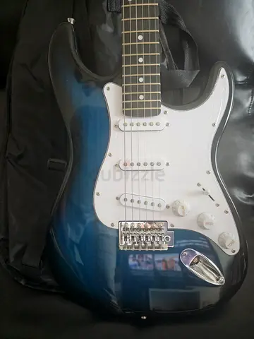 Black with electric blue design Electric Guitar with Case