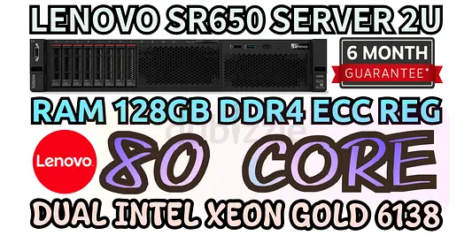 LENOVO SR650 SERVER 80 CORE 2 INTEL XEON GOLD 6138 RAM 128GB DDR4 SSD DRIVE 3TB