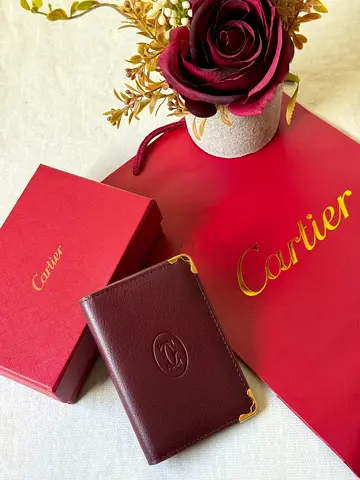 Cartier Leather Wallet with Box and Shopping Bag