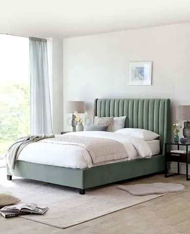 Stylish Green Upholstered Bed with Modern Design