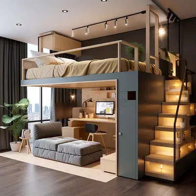 Stylish Loft Bed with Storage and Workstation