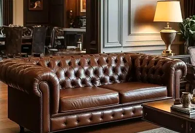 Dark brown 3 seater leather sofa.