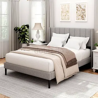 Full size velvet upholstered platform bed