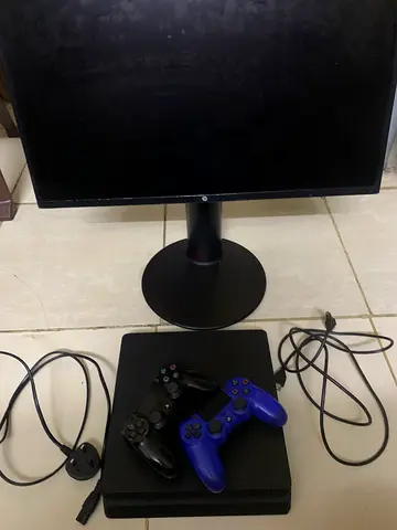 PlayStation 4 2 controllers with Hp 24 inch monitor.