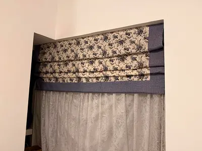 BLINDS with CURTAINS Light Blue Floral