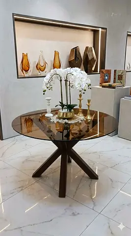 Elegant Round Dining Table with Glass Top