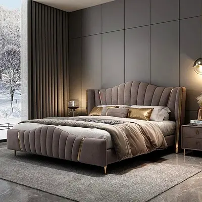 New Elegant Modern Bed with Velvet Finish