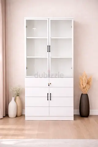 White Glass Door Book Cabinet with Lockable Storage – Modern Bookshelf for Home  Office