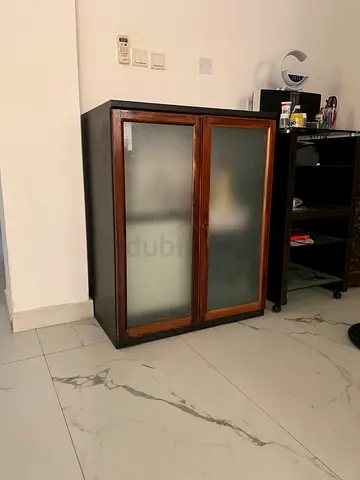 Wooden Bar Cabinet with Frosted Glass Doors