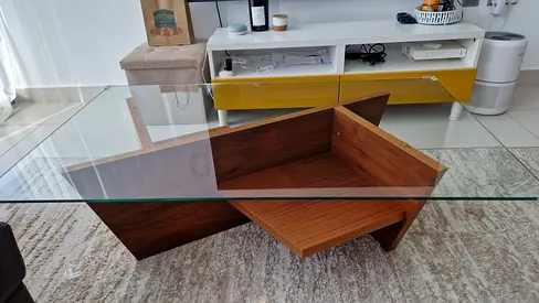 Coffee table, wood and glass