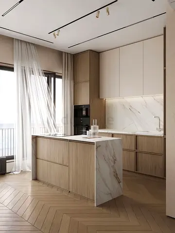 Modern Custom MDF Melamine Island with Integrated Seating Space