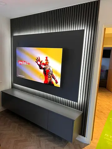 Premium Custom Media Wall with Warm LED Lighting Detail