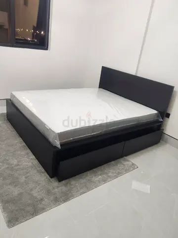 IKEA Malam queen bed frame with 2 storage drawers underneath and with IKEA mattress 160×200cm
