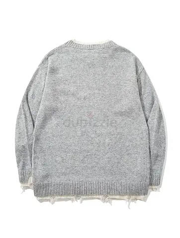 Casual Unisex Long-Sleeve Sweater with a Round Neck, Featuring a Loose Fit And a Fun Patchwork