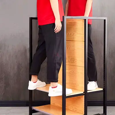 Modern Wooden Bookshelf with Metal Frame