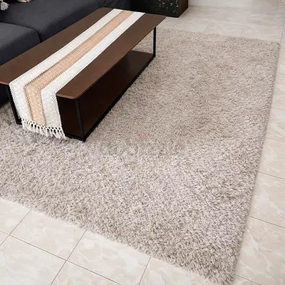 Pan Home Cozy Grey Shaggy Area Rug with Coffee Table