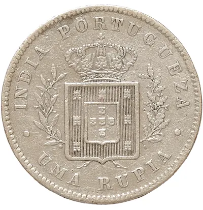 Vintage 1881 Portugese India ,silver uma rupia coin.