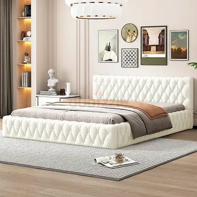 Diamond grid design king velvet bed
