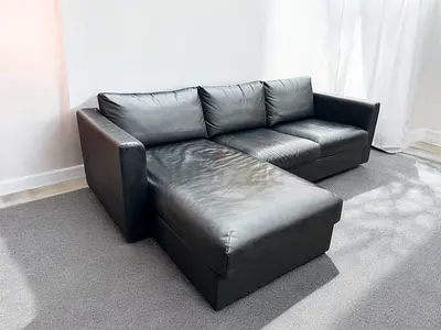Ikea vimle black leather L Shape sofa bed with mattress