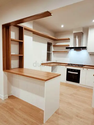 Custom Built Melamine Kitchen Island with Clean Minimal Shelf and storages