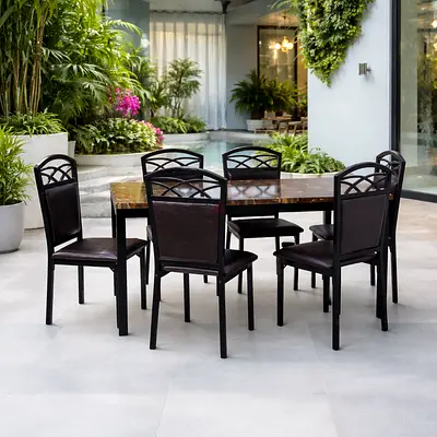 Modern 6 Seater Dining Table Set with Metal Frame Chairs – Luxury Dining Furniture for UAE Homes