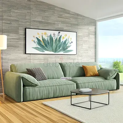 Modern Green Sofa with Coffee Table