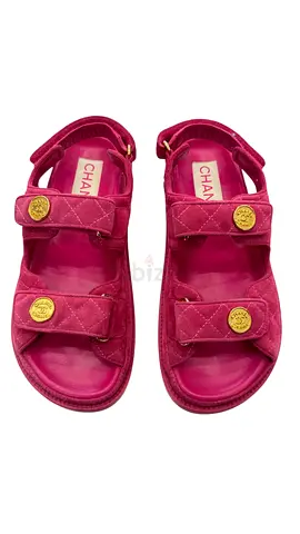 Chanel Dad Sandals in hot pink suede.