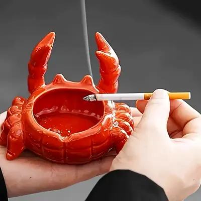 Cute Crab Ceramic Ashtray with Lid – Windproof Cigarette Holder Home Office Decor | Ajman