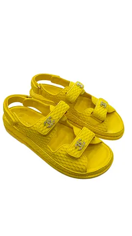 CHANEL Yellow Tweed Dad Sandals