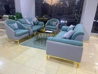 Modern Luxe Teal  Grey Velvet Sofa Set