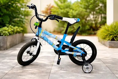 Kids Blue and White Bicycle with Training Wheels