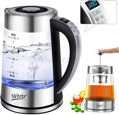 2-in-1 Electric Kettle and Tea Maker,1.7L Stainless Steel Glass Kettle,2200W, 1 Year Warranty