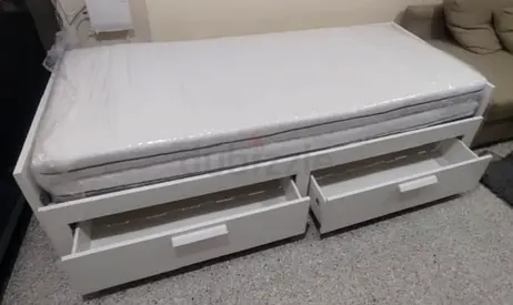 Ikea brimness Day bed frame with 2 big storage drawers underneath and with 2 Ikea mattresses is