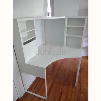 Modern White Study Desk with Storage Shelves