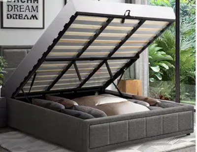 Gray colour king size linen hydraulic storage Bed