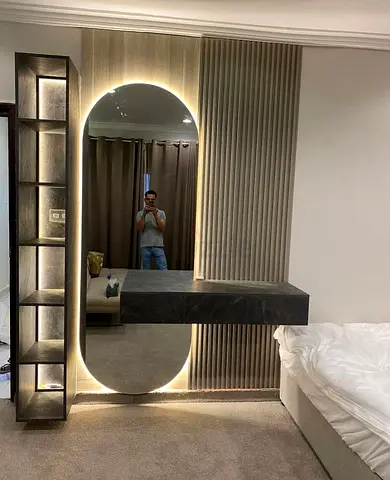 Modern Wall-Mounted Vanity with Mirror and Shelves